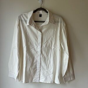 SHEIN Women’s White Long Sleeve Collared Button Down Shirt Small 100% Cotton